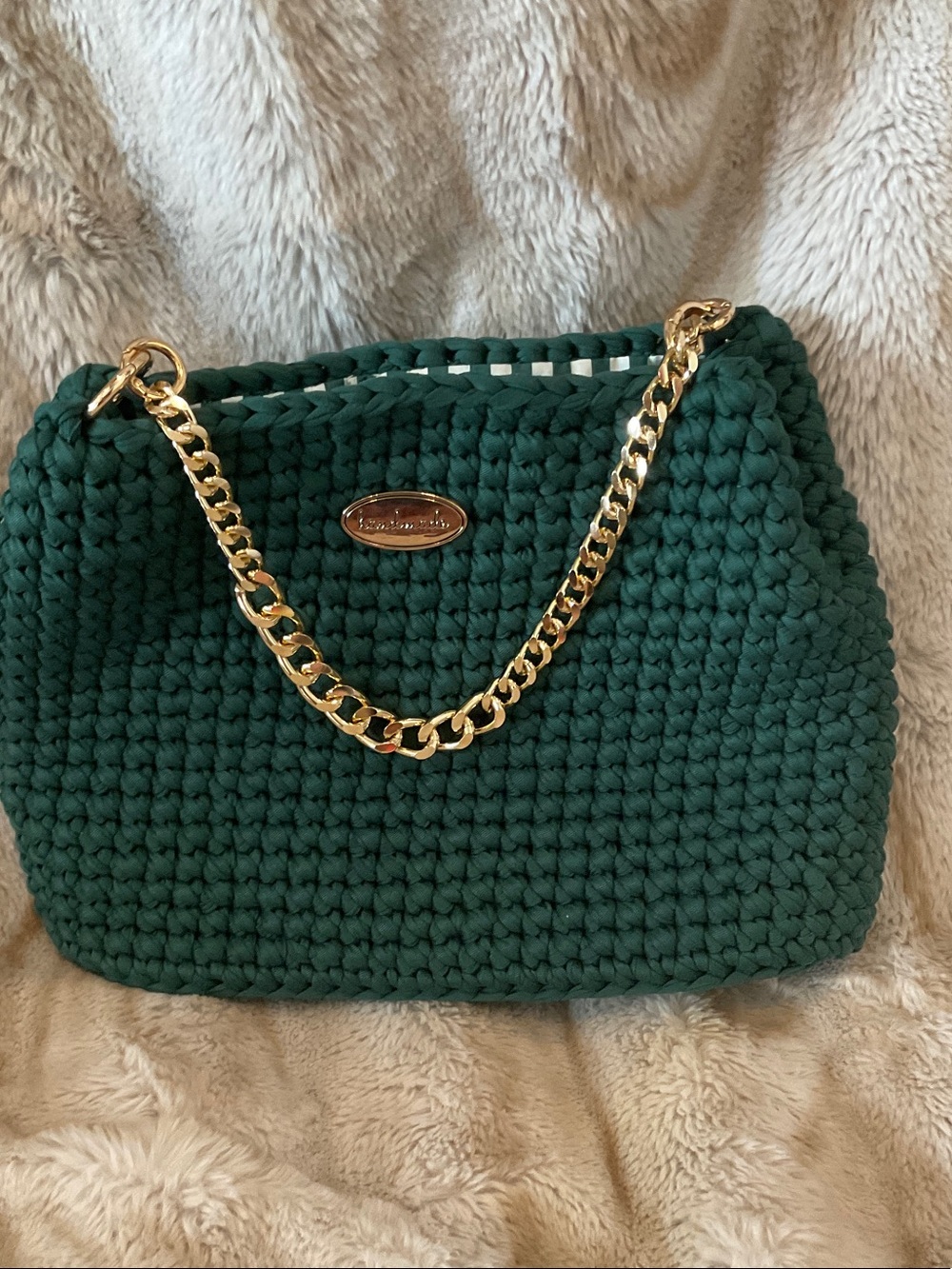 Green Hand Crocheted Chain-Handle Women’s Evening Bag.  Handmade By Me!